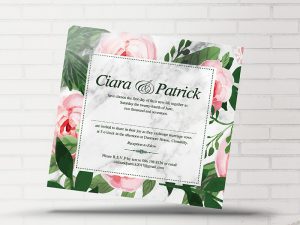 Floral Green & Pink Wedding Invitation