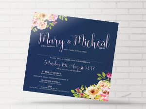 Navy Floral Wedding Invitations