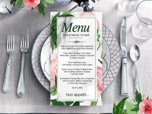 Hogans Floral Green Pink Wedding Menu