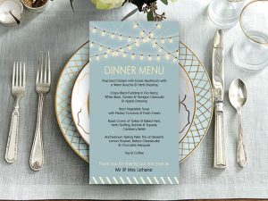 McAree Rustic Lightbulb Wedding Menu