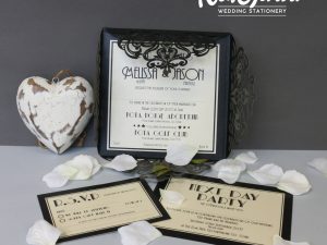 And guest invitation black, gold and white