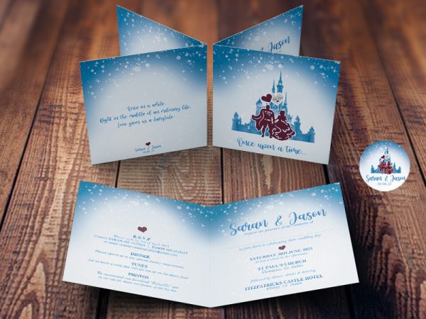 Princess & Superman themed wedding invitation