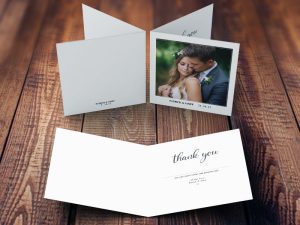 A picture of a beautiful one picture square thank you card with message printed inside